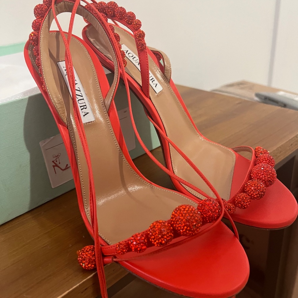 Disco Dancer 105mm AQUAZZURA Tangerine Orange 41 like new euc - Picture 3 of 12
